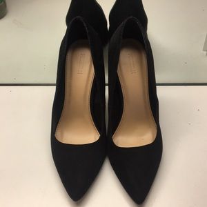 Black faux suede heels